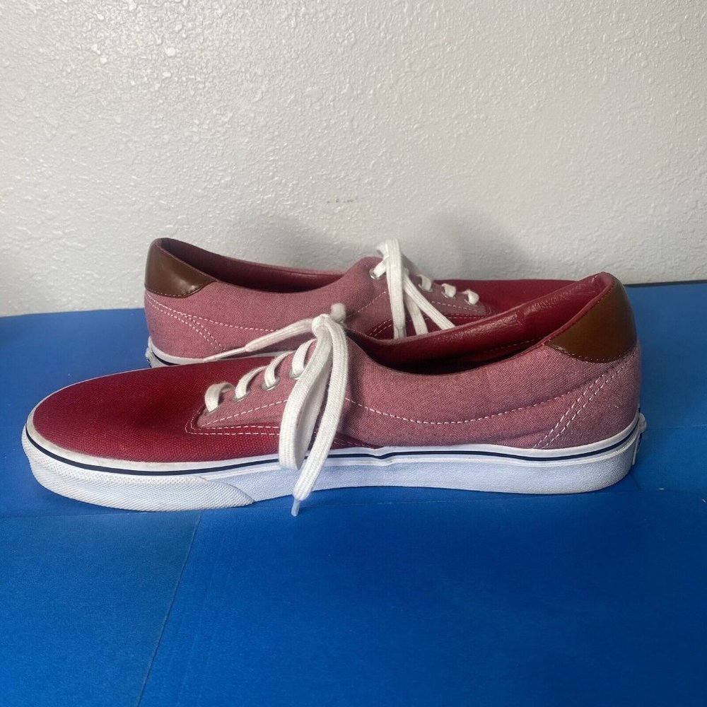 Off the Wall Red 2-Tone Vans Canvas Denim Skater Sneakers Men 10.5 Women 12